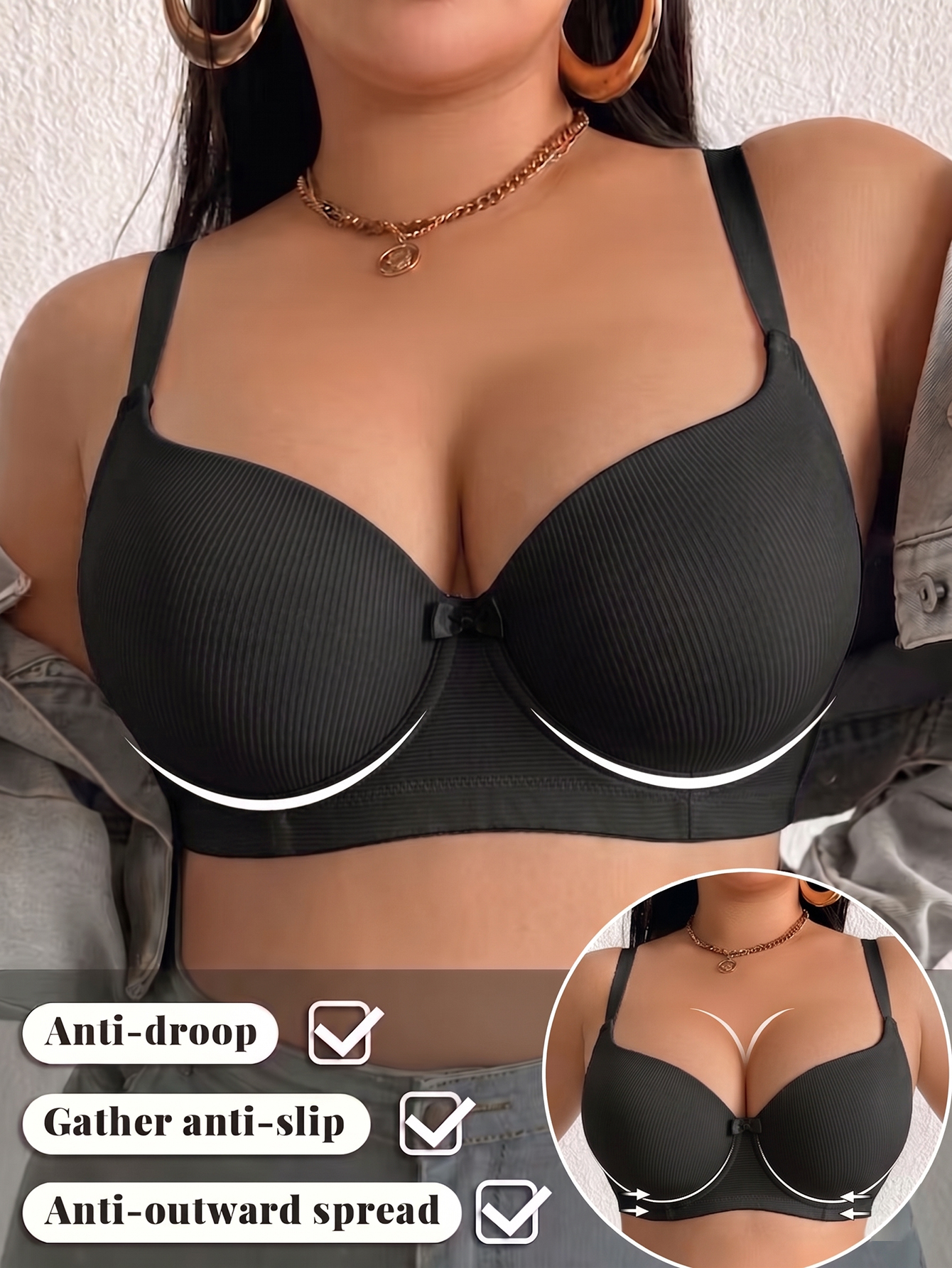 Push Up Bra Padded - Plus Size Ribbed Women Bra Thin