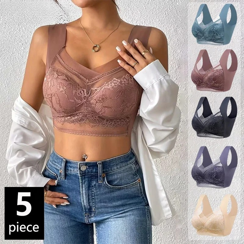 5PCS Plus Size Bras Women Lace - Bralette Wireless Soft ulasan dan harga