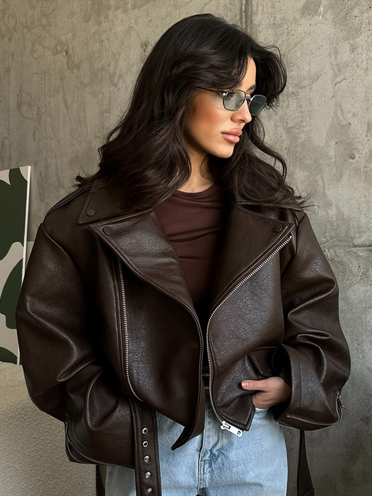 With Belt Leather Jacket Coat  - Corset Waist Cinch ulasan dan harga