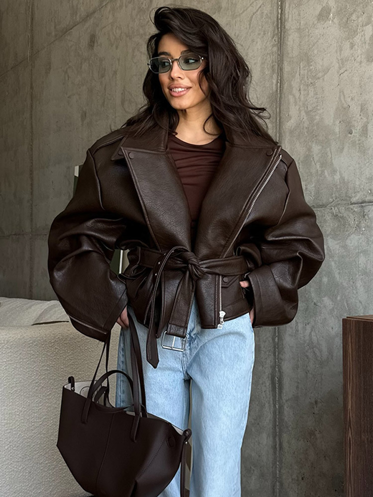 With Belt Leather Jacket Coat  - Corset Waist Cinch ulasan dan harga