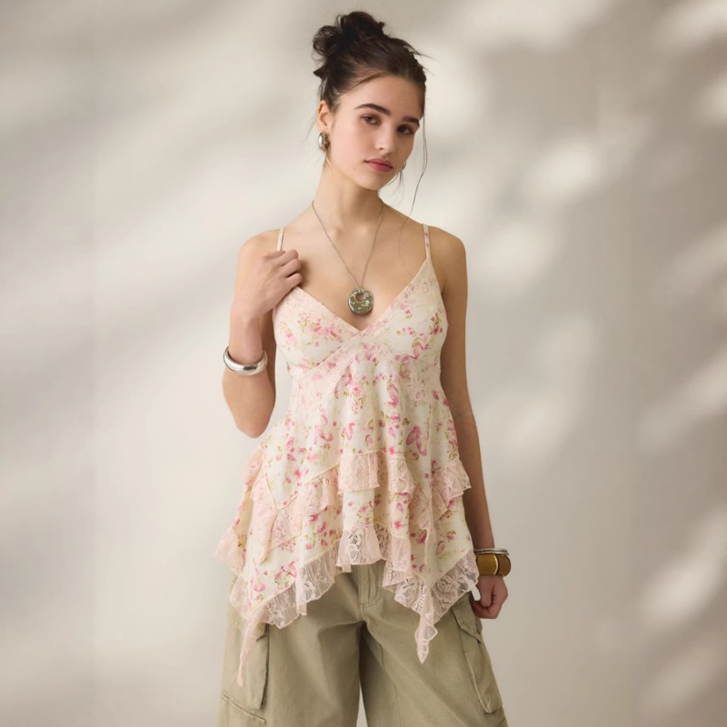 Vintage Floral Chiffon Cami To - Cami Top Lace ulasan dan harga