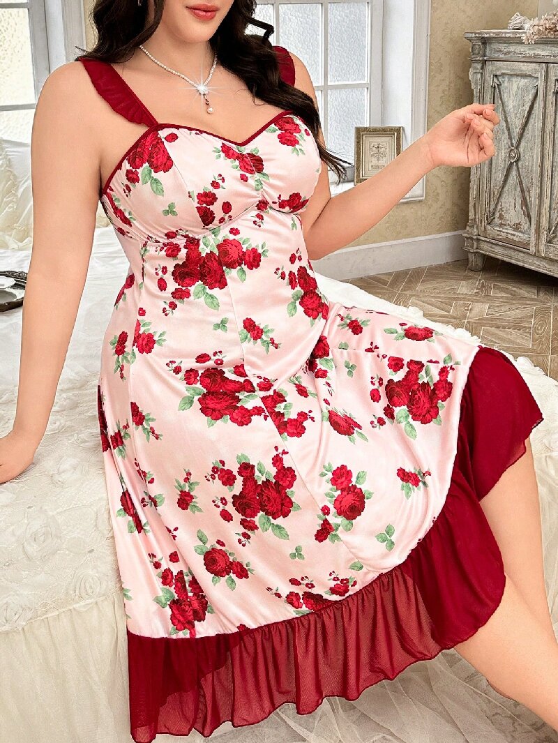 Plus Size Women's Floral Print - Cami Top Lace ulasan dan harga