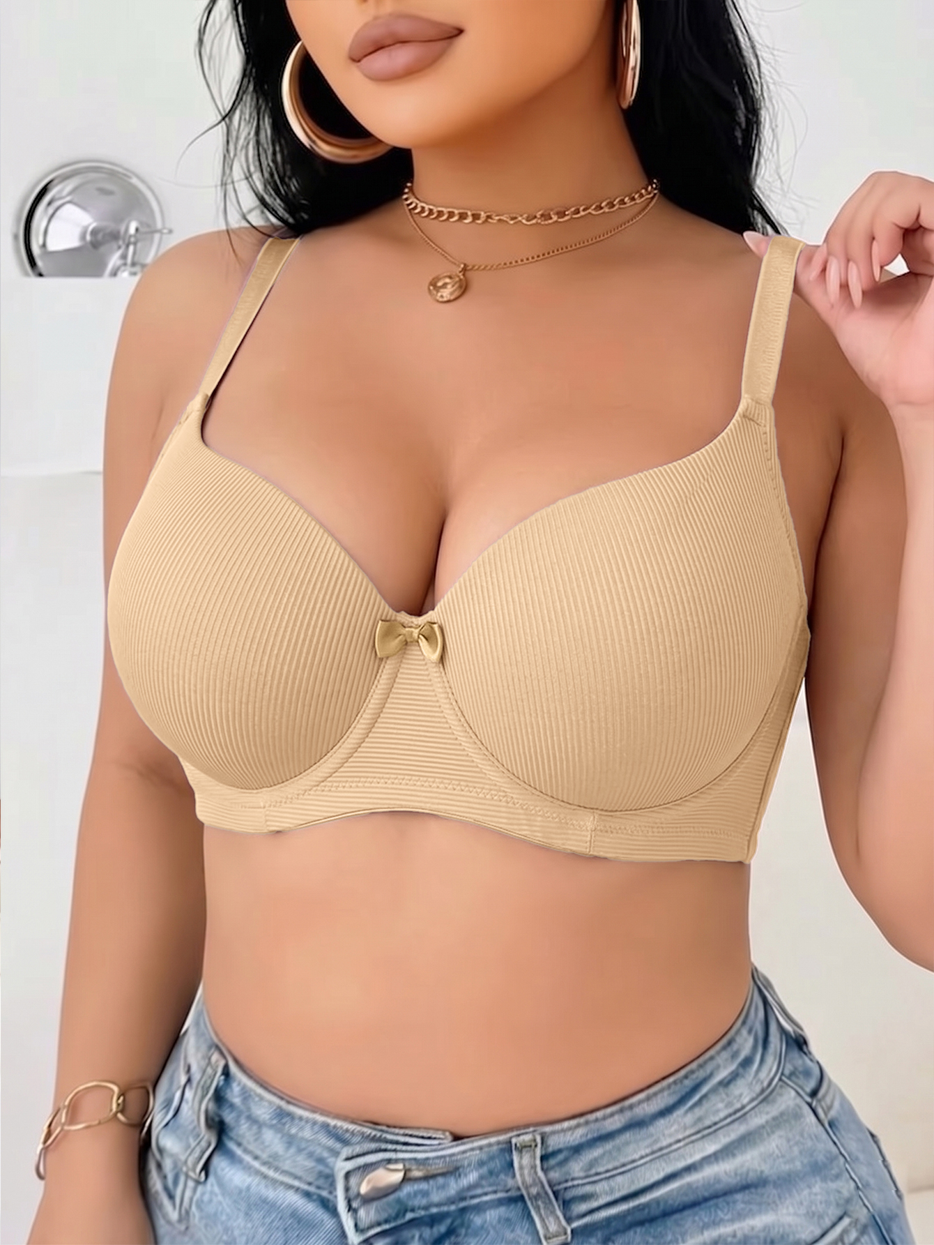 Plus Size Ribbed Women Bra Thi - Push Up Bra Padded ulasan dan harga